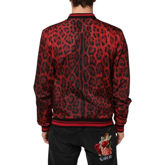 Dolce & Gabbana Red Leopard Print Full Zip Bomber Men's Jacket